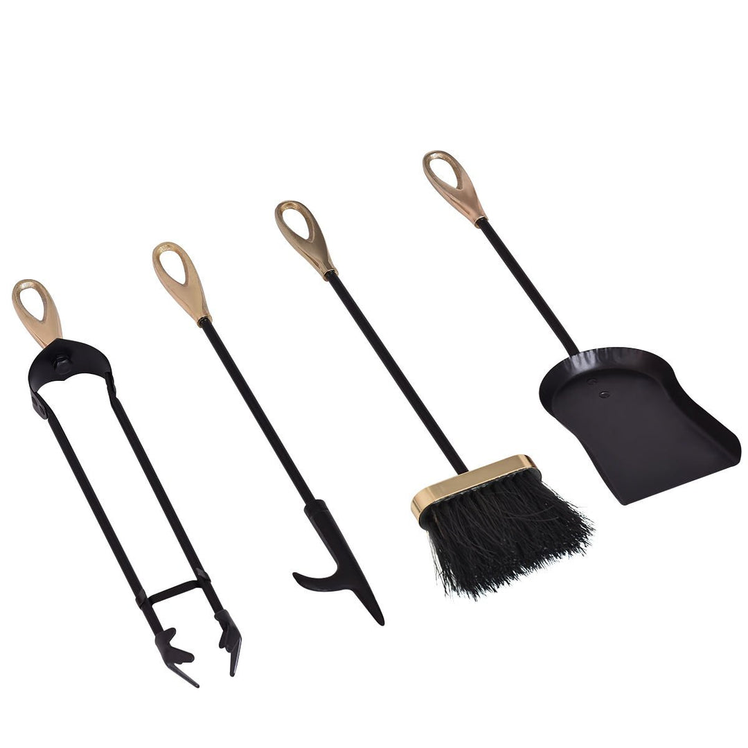 5 PCS Hearth Tool Fireplace Set Fire Tools Set Black Brass Home Image 7