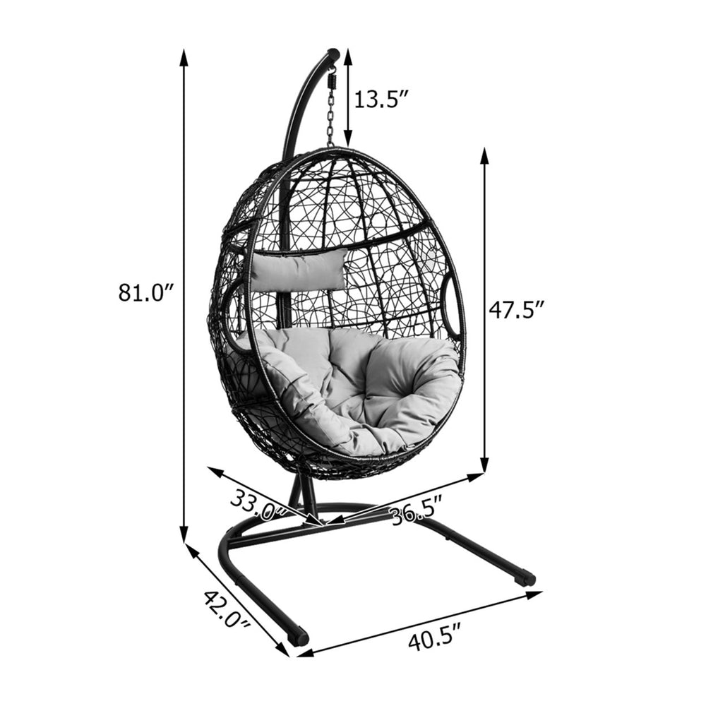 Hanging Hammock Chair Egg Swing Chair w/ Seat Cushion Pillow Stand Image 2