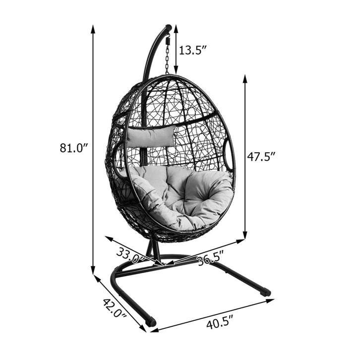 Hanging Hammock Chair Egg Swing Chair w/ Seat Cushion Pillow Stand Image 2