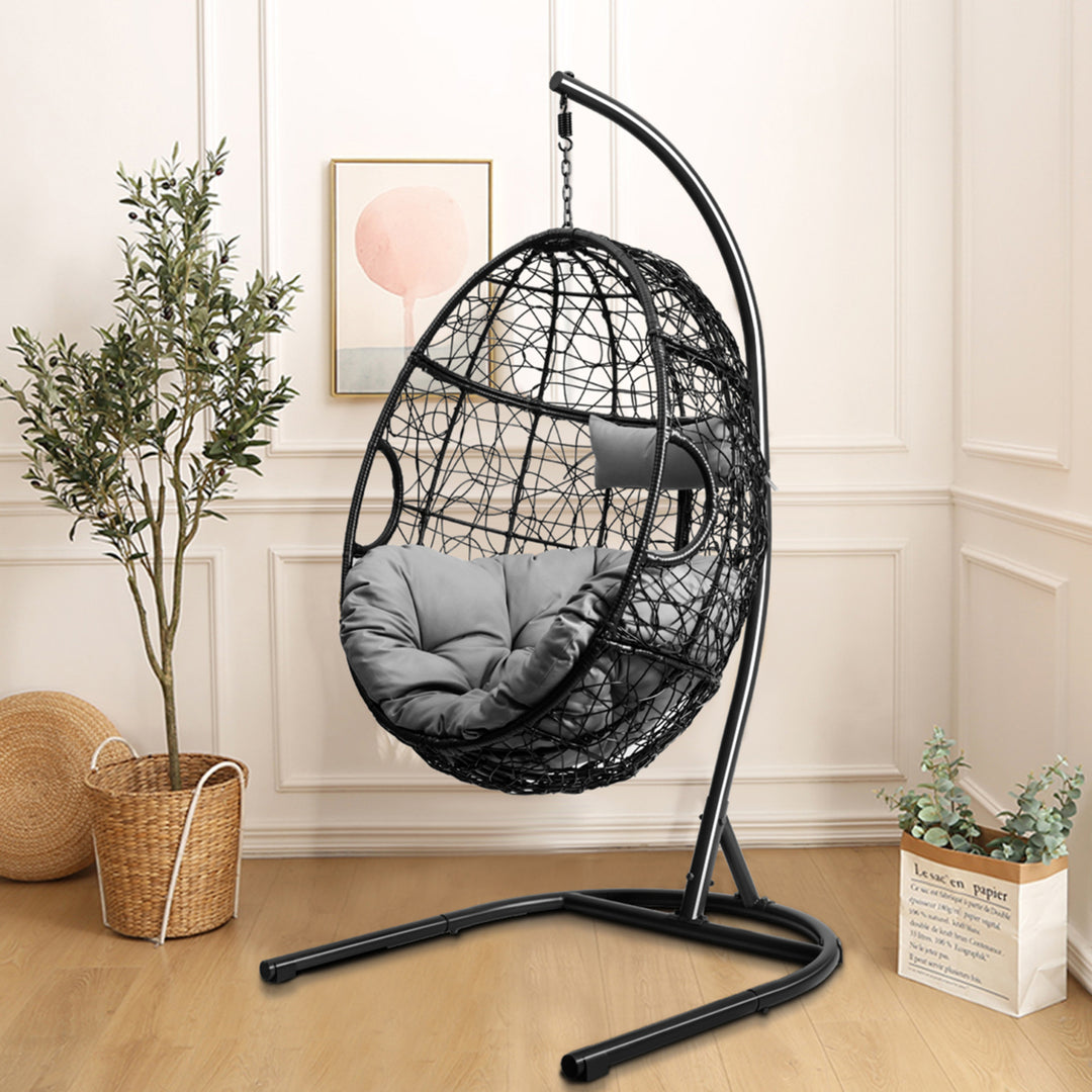 Hanging Hammock Chair Egg Swing Chair w/ Seat Cushion Pillow Stand Image 3