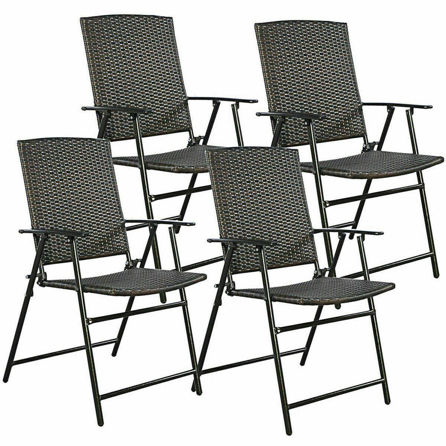 Folding Rattan Chair Brown 4 PCS Outdoor Indoor Furniture Image 1