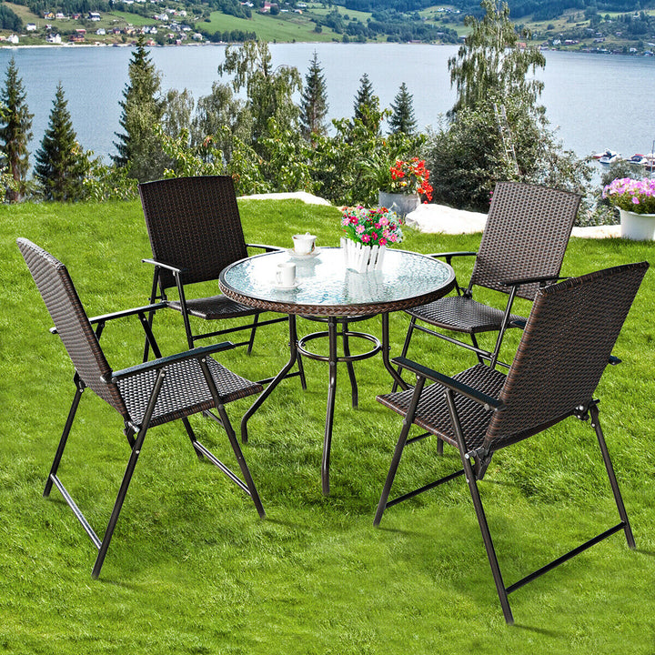 Folding Rattan Chair Brown 4 PCS Outdoor Indoor Furniture Image 5