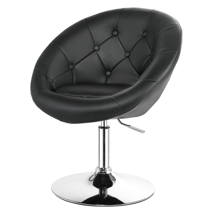 PU Leather Adjustable Modern Chair Swivel Round Tufted Back Black Image 1