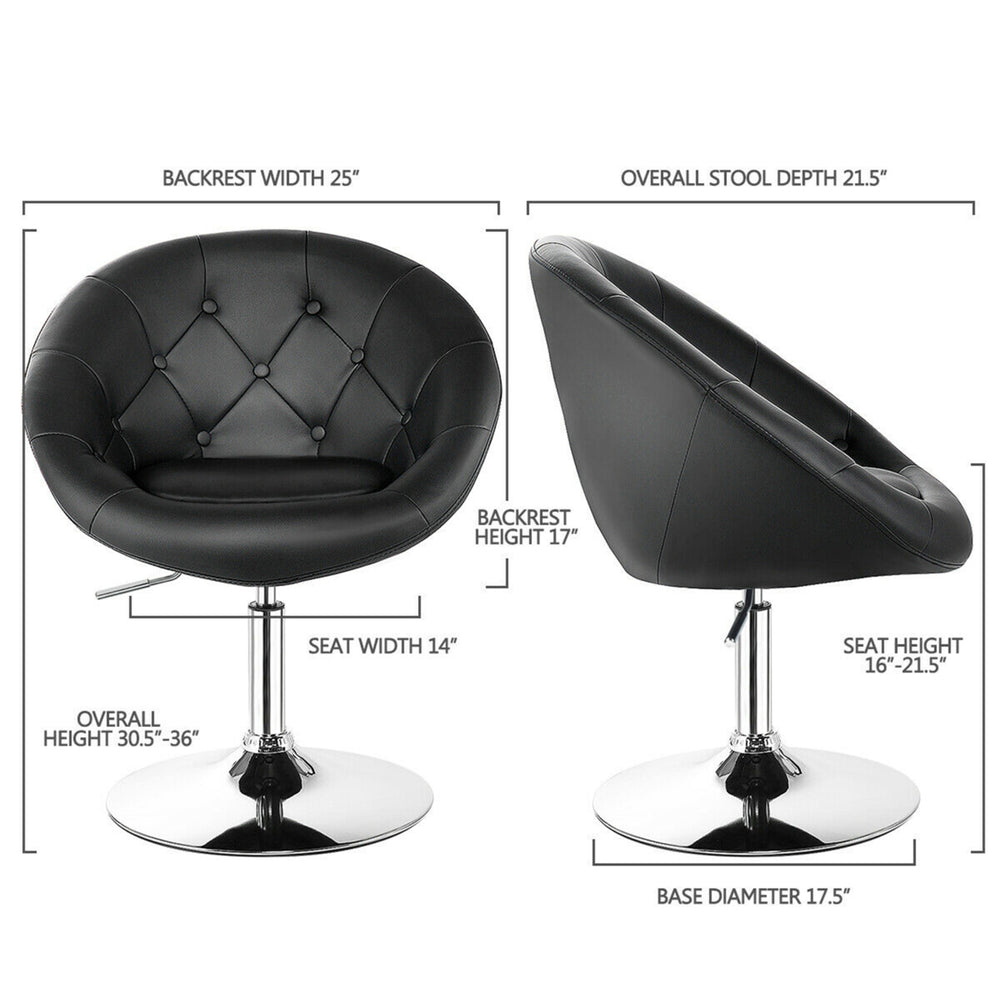 PU Leather Adjustable Modern Chair Swivel Round Tufted Back Black Image 2