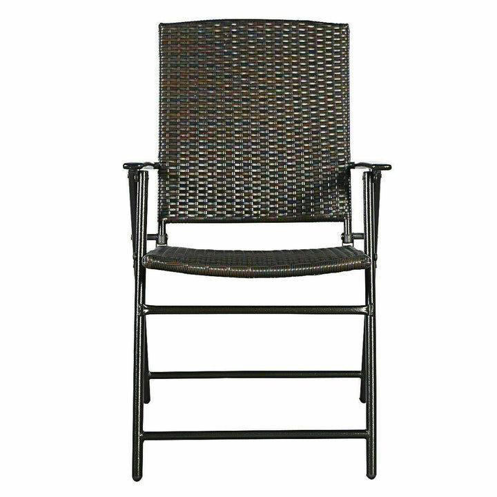 Folding Rattan Chair Brown 4 PCS Outdoor Indoor Furniture Image 9