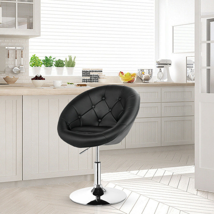 PU Leather Adjustable Modern Chair Swivel Round Tufted Back Black Image 3