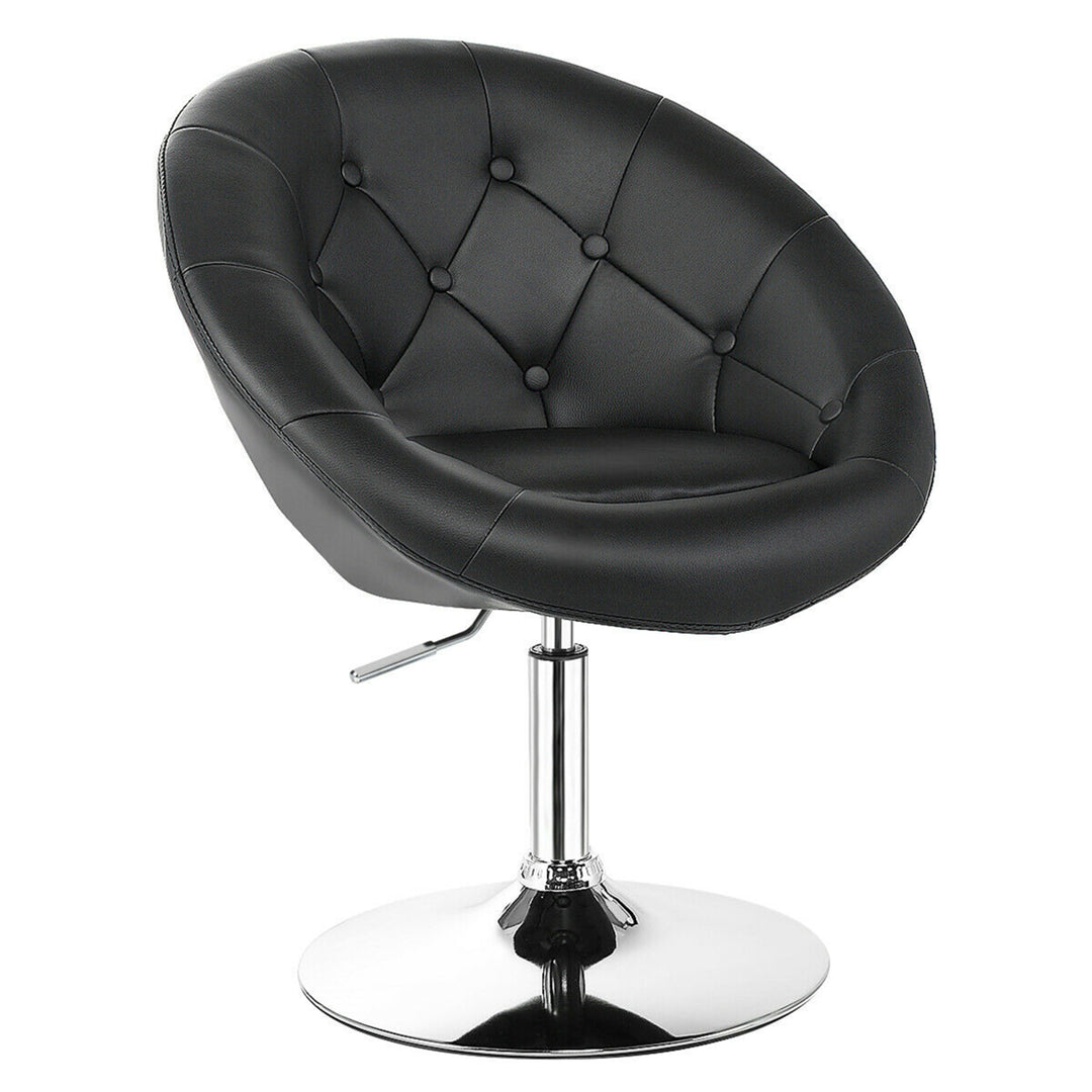 PU Leather Adjustable Modern Chair Swivel Round Tufted Back Black Image 4