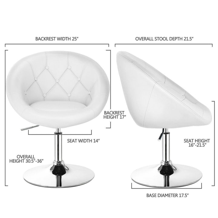 PU Leather Adjustable Modern Chair Swivel Round Tufted Back White Image 2