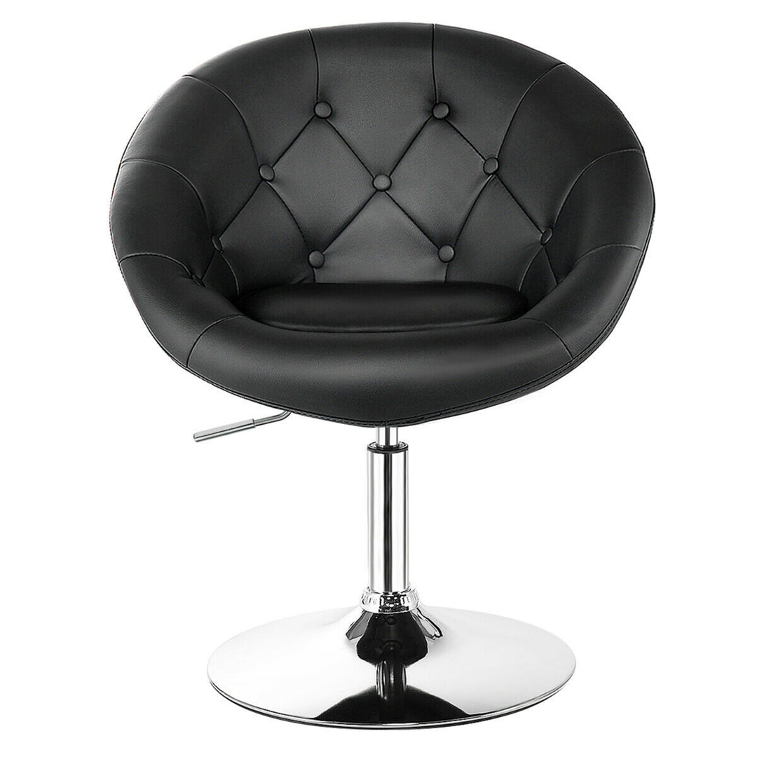 PU Leather Adjustable Modern Chair Swivel Round Tufted Back Black Image 5