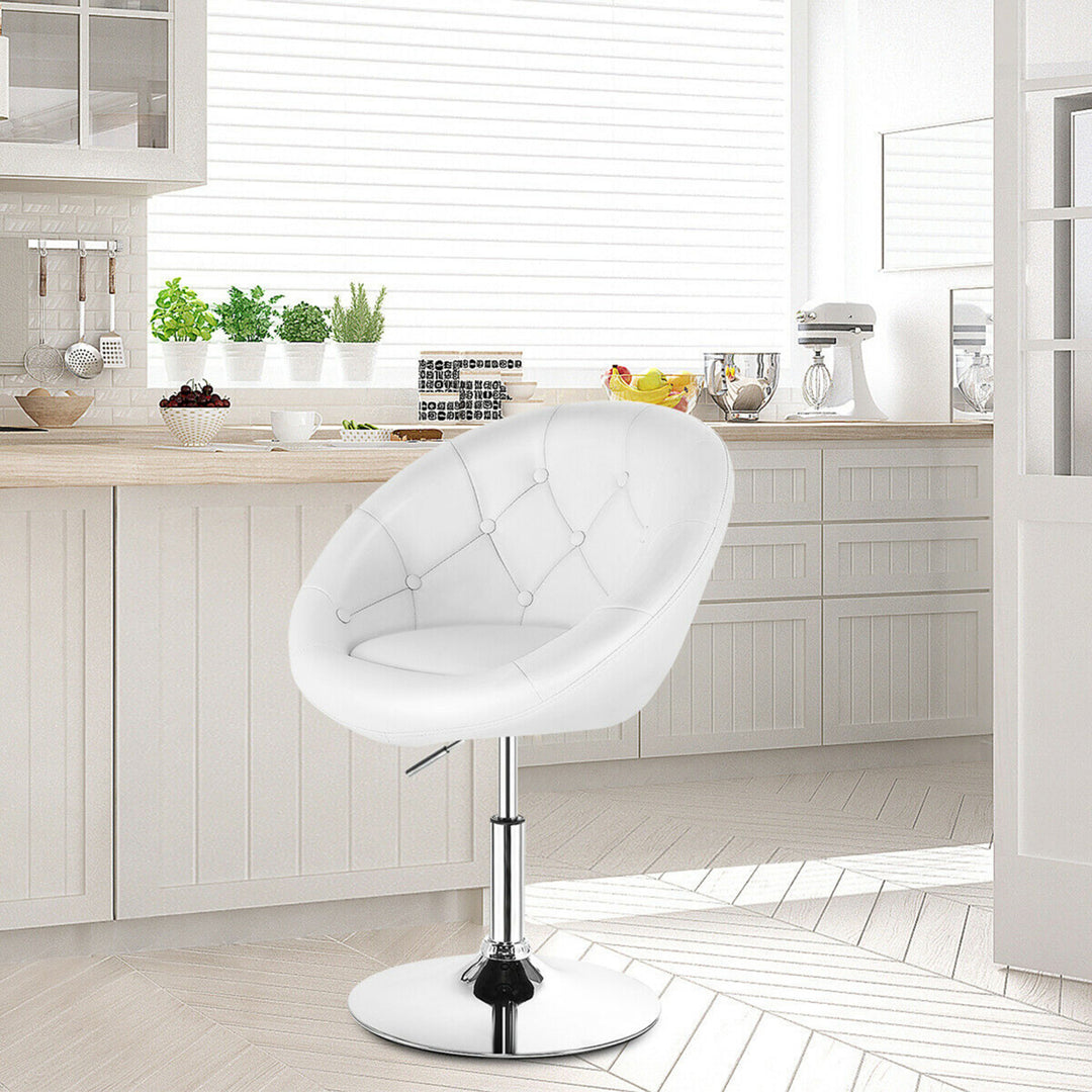 PU Leather Adjustable Modern Chair Swivel Round Tufted Back White Image 3