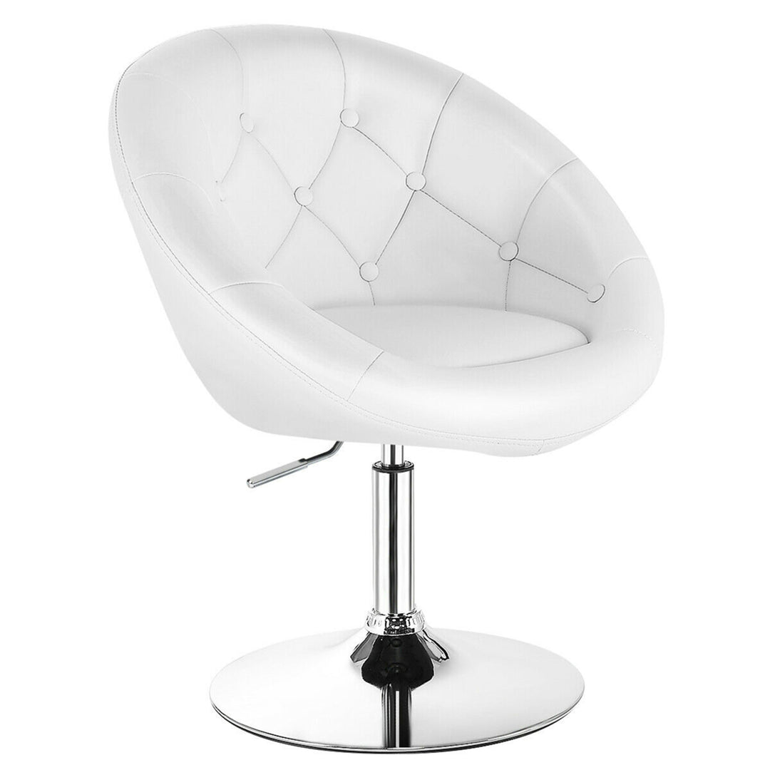 PU Leather Adjustable Modern Chair Swivel Round Tufted Back White Image 4