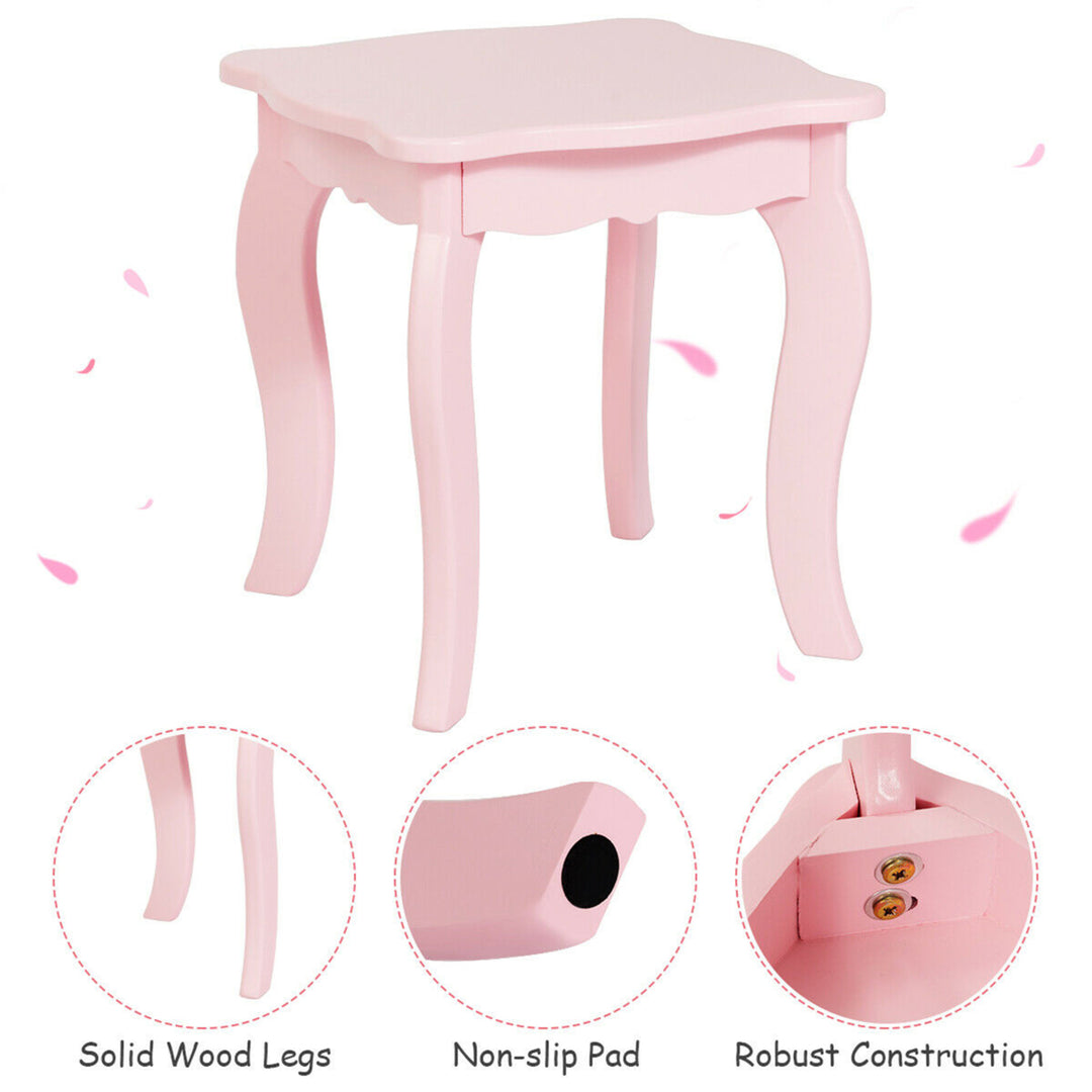 Kids Vanity Princess Make Up Dressing Table W/ Tri-folding Mirror and Chair Pink Image 10