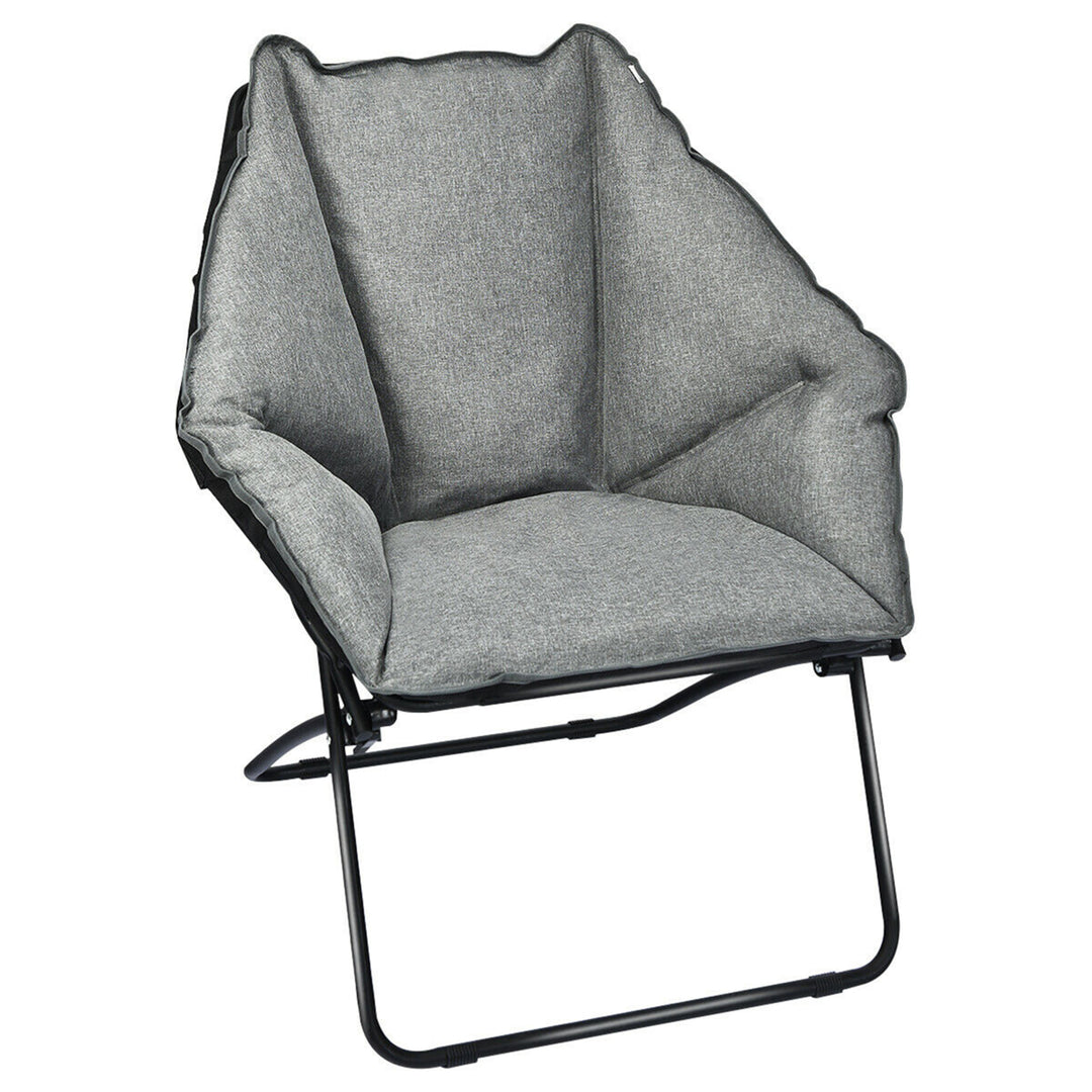 Folding Saucer Padded Chair Soft Wide Seat w/ Metal Frame Lounge Furniture Image 4