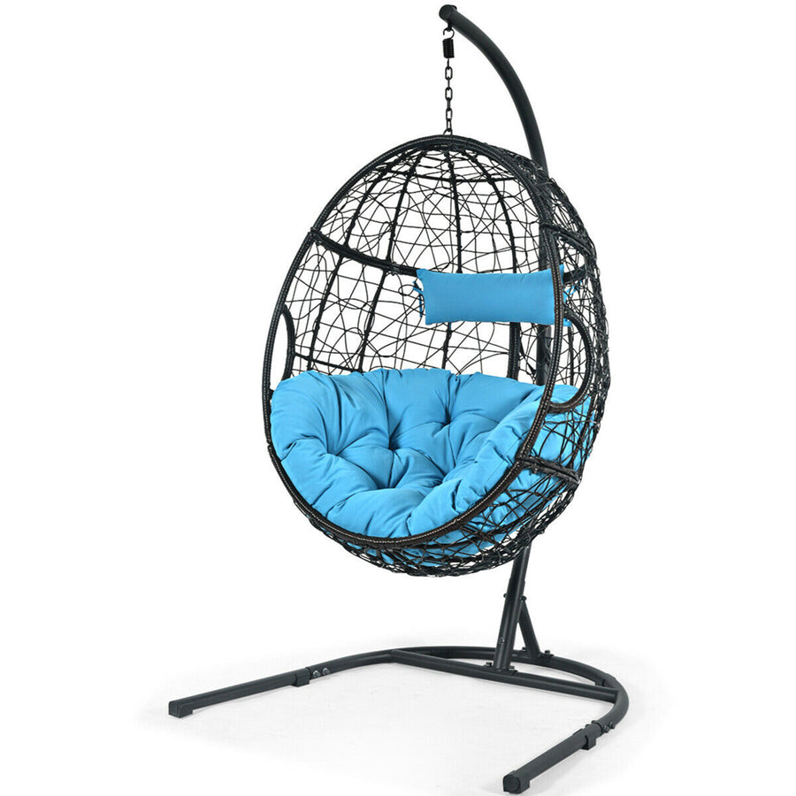 Hanging Hammock Chair Egg Swing Chair w/ Blue Cushion Pillow Stand Image 1