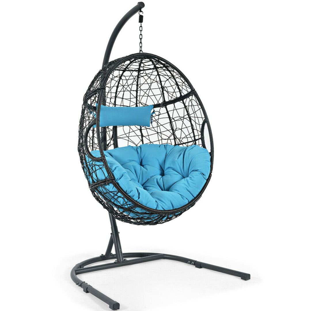 Hanging Hammock Chair Egg Swing Chair w/ Blue Cushion Pillow Stand Image 10