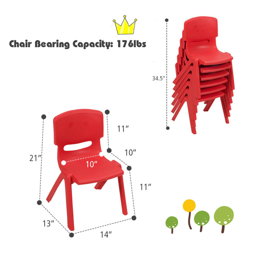 6-pack Kids Plastic Stackable Classroom Chairs Indoor/Outdoor Kindergarten Red Image 2