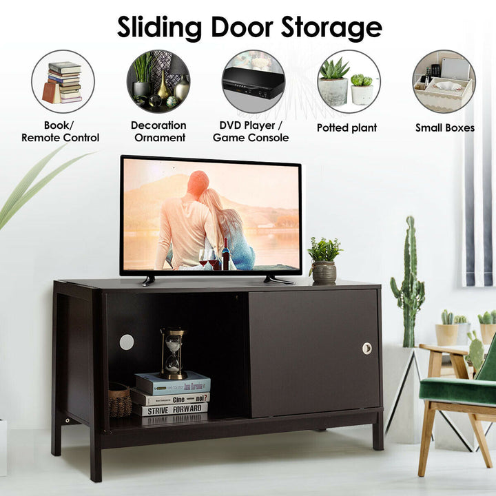 TV Stand Modern Entertainment Cabinet for TVs up To 50 with Sliding Doors Image 9