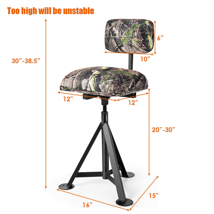 Swivel Hunting Chair Tripod Blind Stool w/ Detachable Backrest Outdoor Camping Image 2