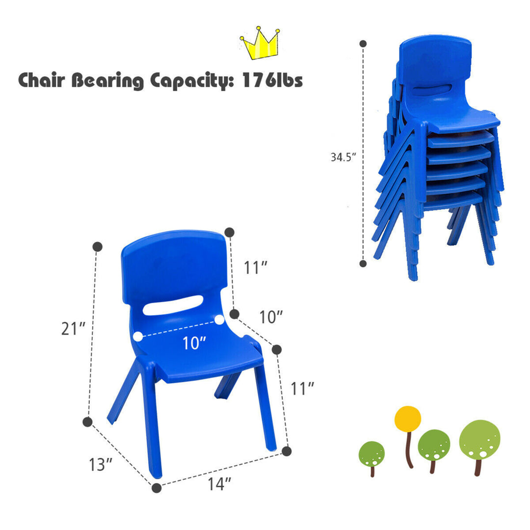 6-pack Kids Plastic Stackable Classroom Chairs Indoor/Outdoor Kindergarten Blue Image 2