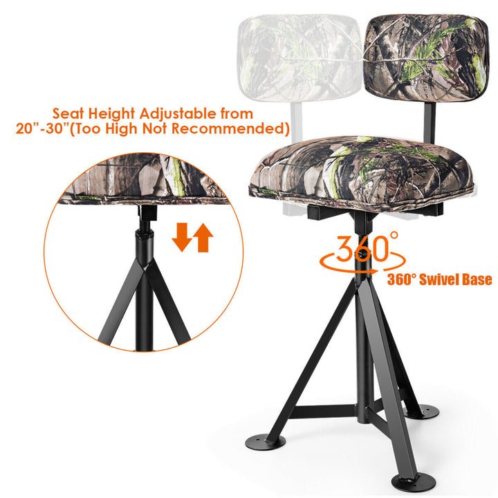 Swivel Hunting Chair Tripod Blind Stool w/ Detachable Backrest Outdoor Camping Image 7