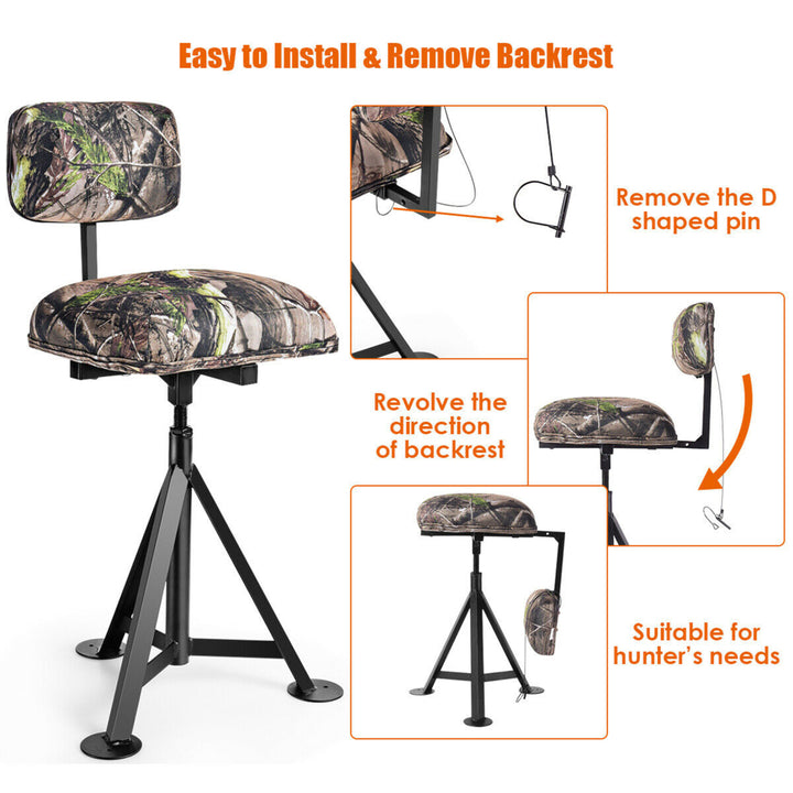 Swivel Hunting Chair Tripod Blind Stool w/ Detachable Backrest Outdoor Camping Image 10