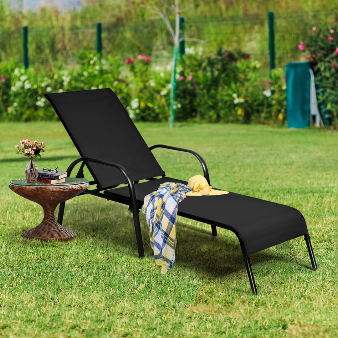 Adjustable Chaise Lounge Chair Recliner Patio Yard Outdoor w/ Armrest Black Image 1