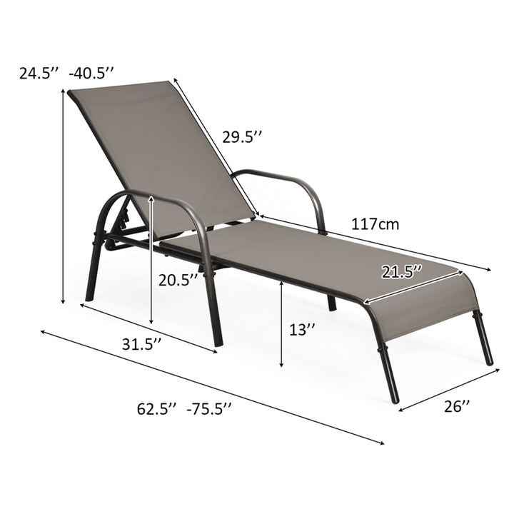 Adjustable Chaise Lounge Chair Recliner Patio Yard Outdoor w/ Armrest Brown Image 3