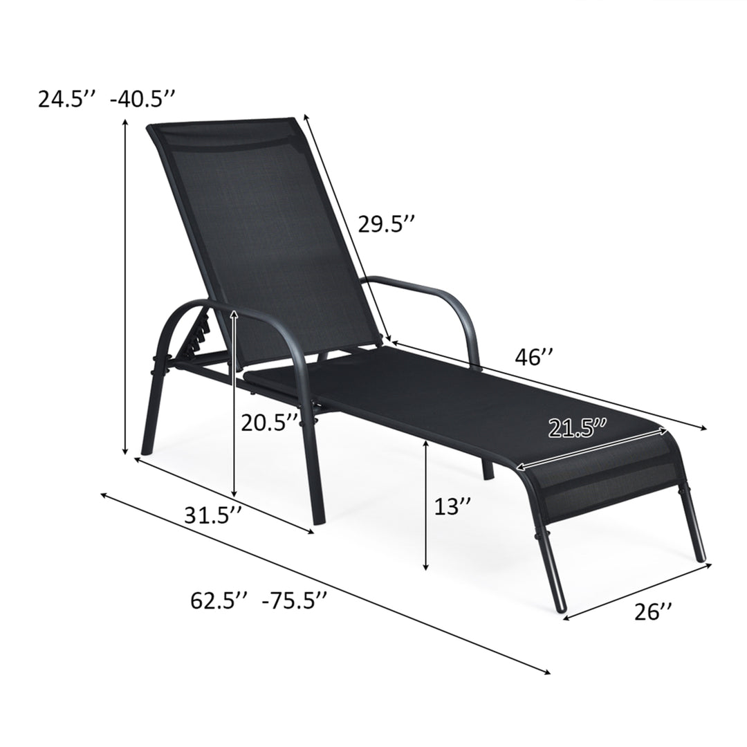 Adjustable Chaise Lounge Chair Recliner Patio Yard Outdoor w/ Armrest Black Image 3