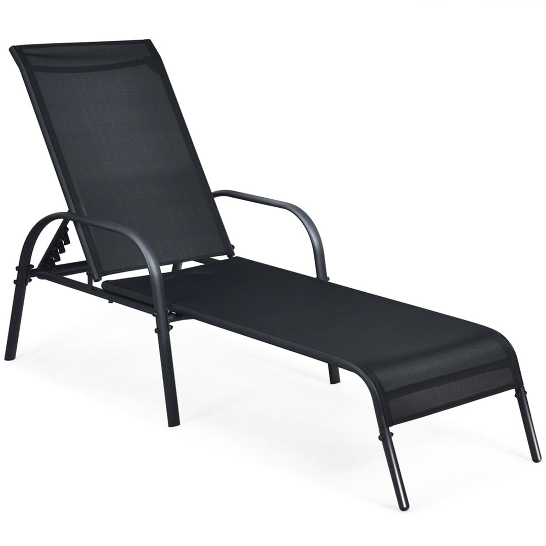 Adjustable Chaise Lounge Chair Recliner Patio Yard Outdoor w/ Armrest Black Image 2