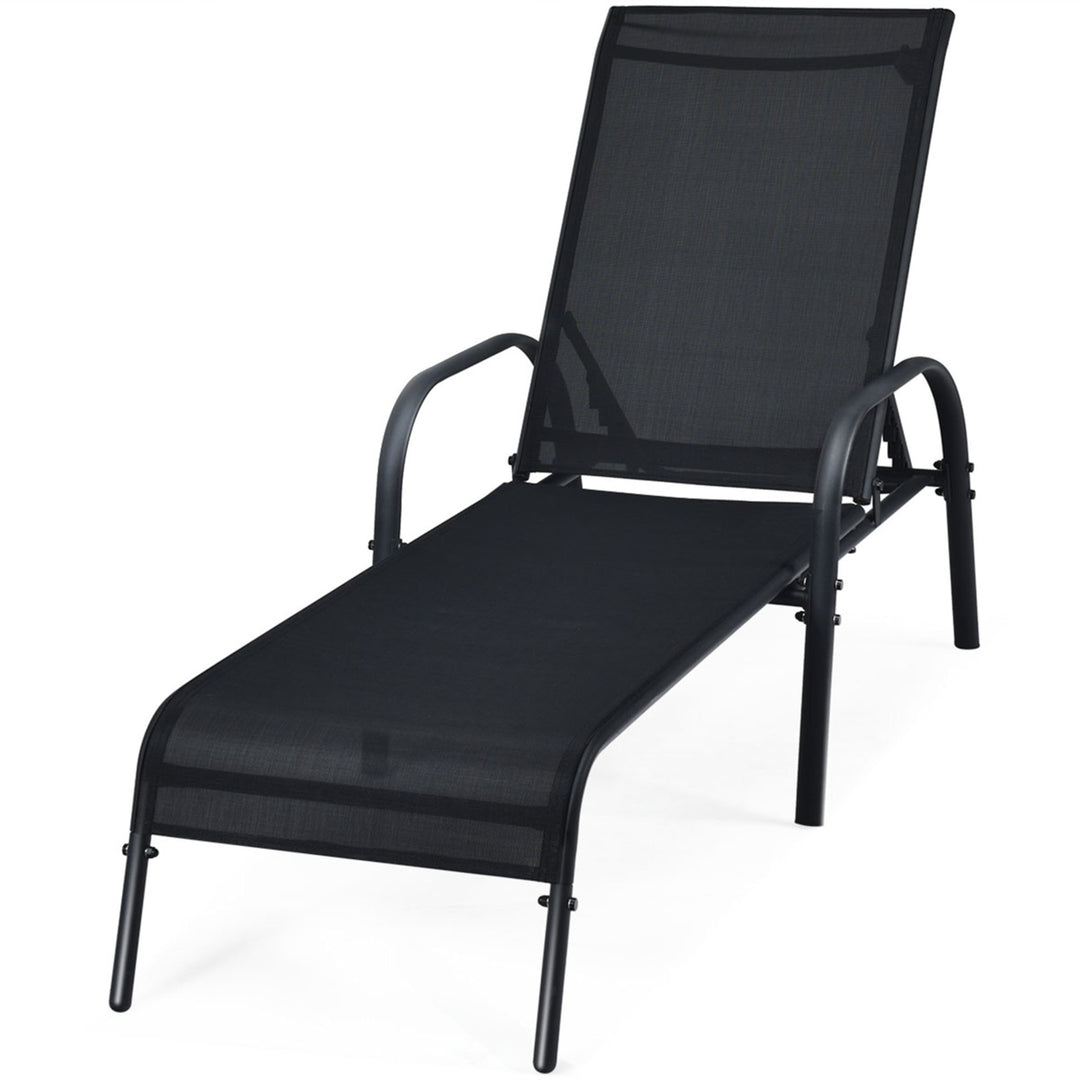 Adjustable Chaise Lounge Chair Recliner Patio Yard Outdoor w/ Armrest Black Image 6