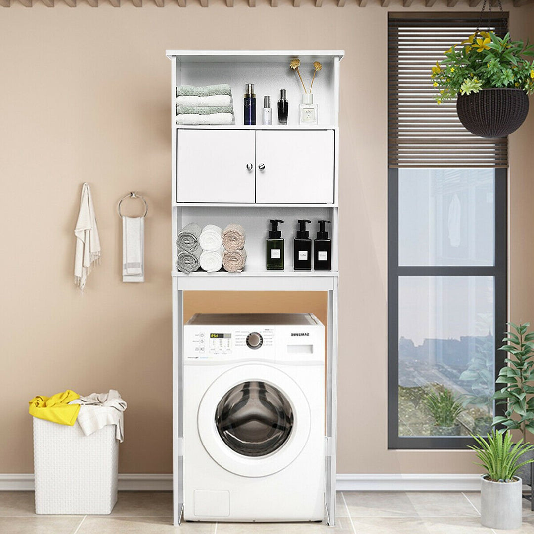 Bathroom Wood Organizer Shelf Over-the-toilet Storage Rack W/Cabinet Spacesaver Image 4