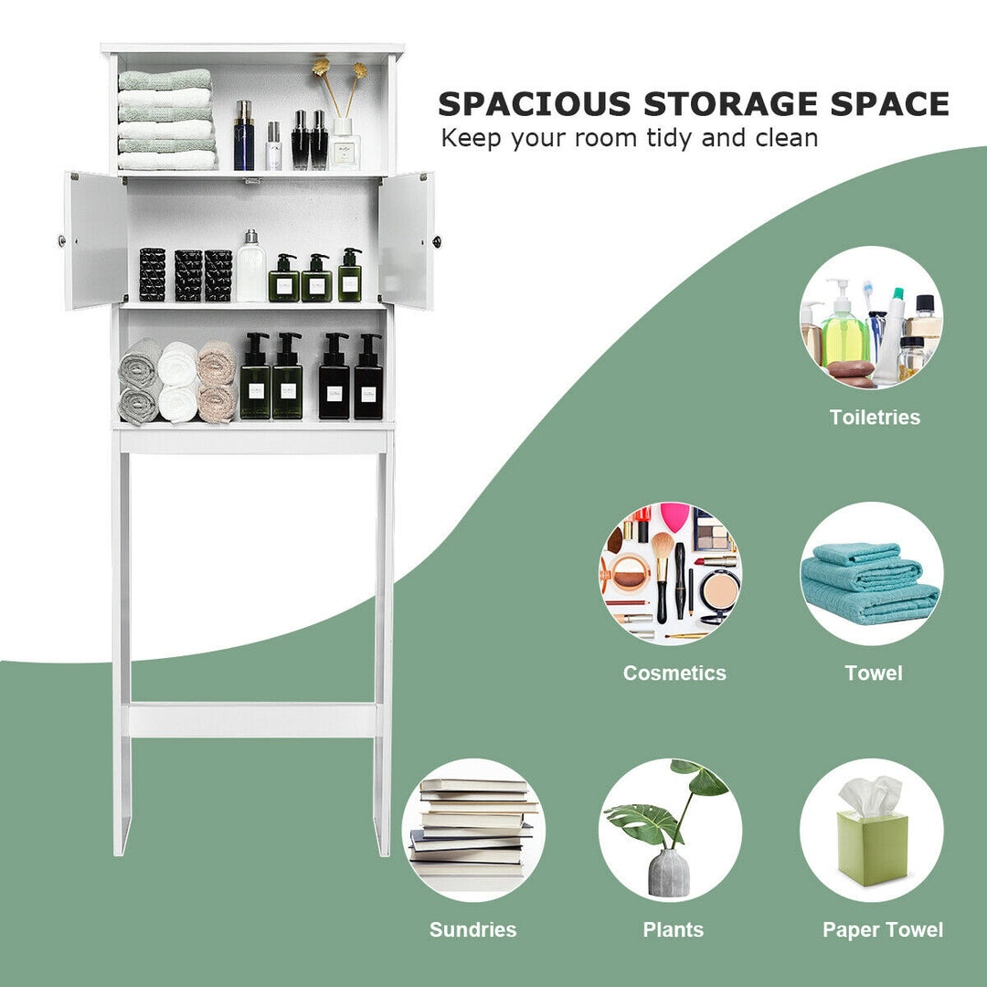 Bathroom Wood Organizer Shelf Over-the-toilet Storage Rack W/Cabinet Spacesaver Image 7