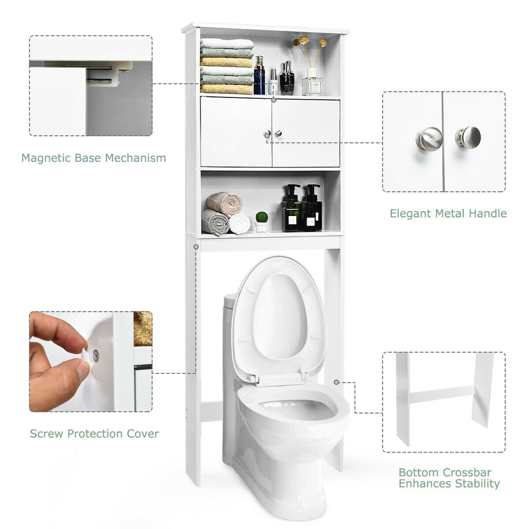 Bathroom Wood Organizer Shelf Over-the-toilet Storage Rack W/Cabinet Spacesaver Image 8