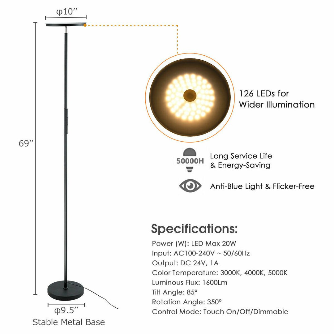 Standing Sky LED Light Modern Dimmable Torchiere Touch Control Bedroom Office Image 6