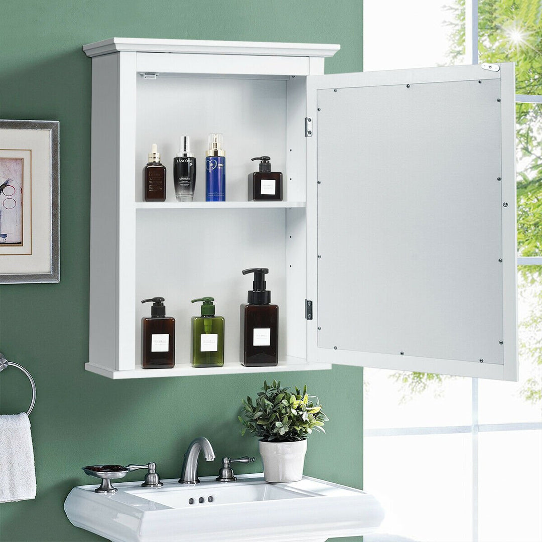 Bathroom Mirror Cabinet Wall Mounted Adjustable Shelf Medicine Storage White Image 1