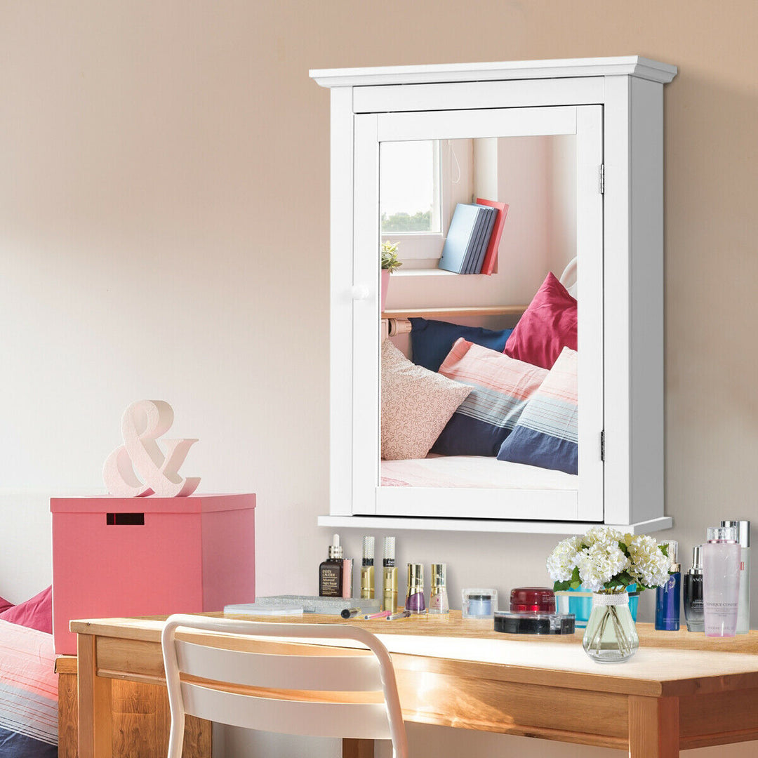 Bathroom Mirror Cabinet Wall Mounted Adjustable Shelf Medicine Storage White Image 4