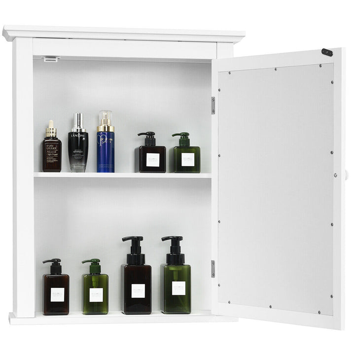 Bathroom Mirror Cabinet Wall Mounted Adjustable Shelf Medicine Storage White Image 10