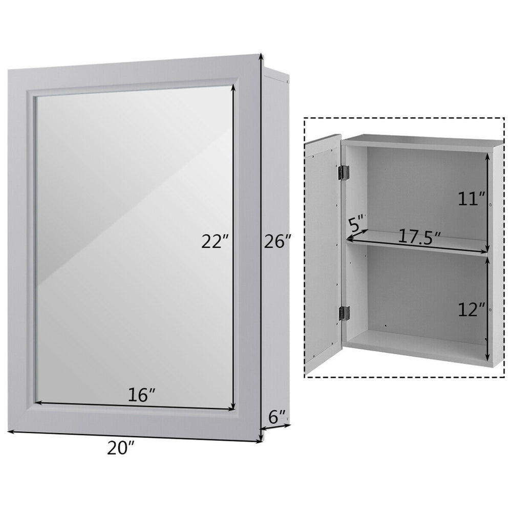 Mirrored Medicine Cabinet Wall-Mounted Bathroom Storage Organizer W/Shelf Grey Image 2