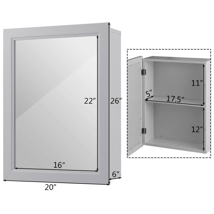 Mirrored Medicine Cabinet Wall-Mounted Bathroom Storage Organizer W/Shelf Grey Image 2