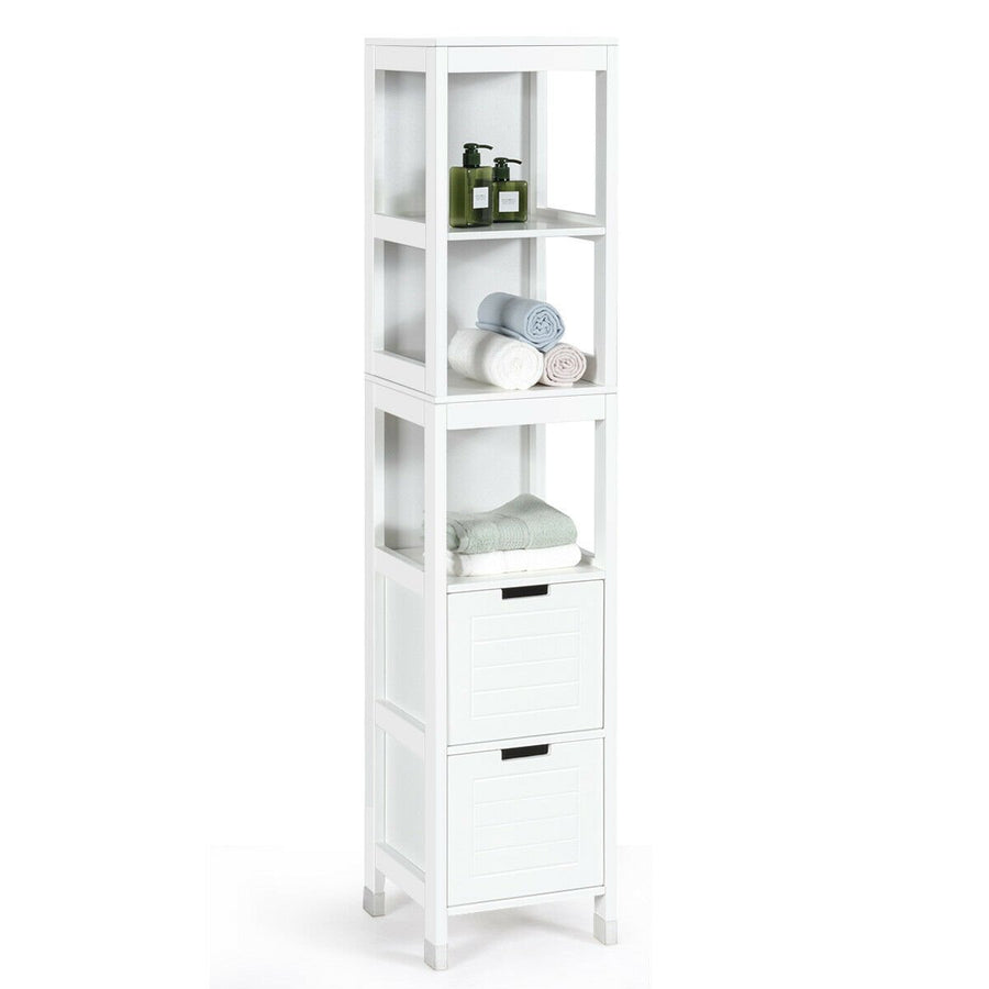 Bathroom Floor Cabinet Multifunctional Storage Organizer 5Tier Shelvesand2 Drawers Image 1