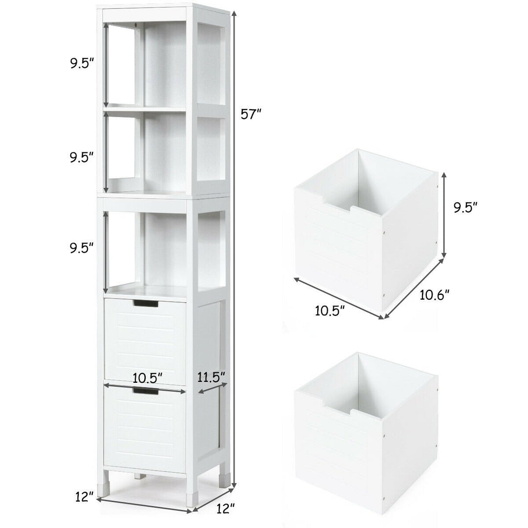 Bathroom Floor Cabinet Multifunctional Storage Organizer 5Tier Shelvesand2 Drawers Image 2