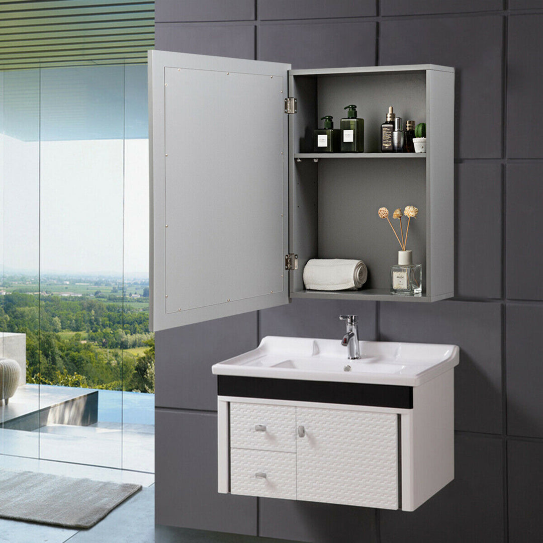 Mirrored Medicine Cabinet Wall-Mounted Bathroom Storage Organizer W/Shelf Grey Image 4