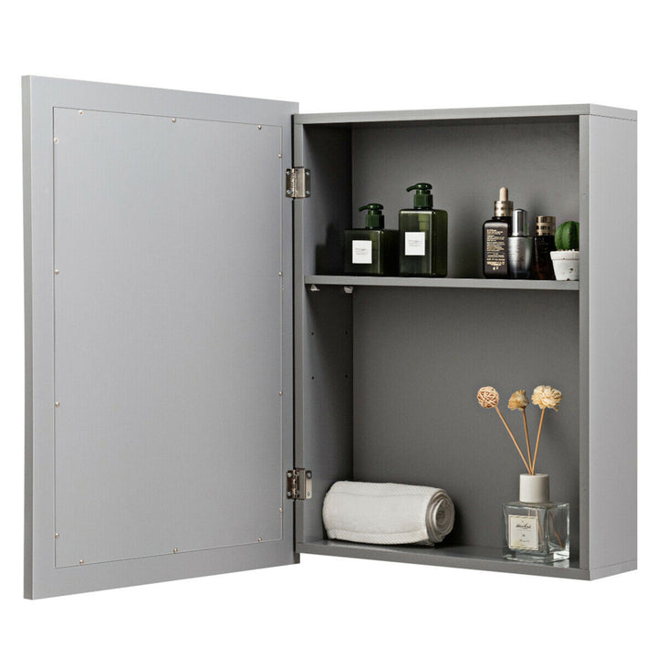 Mirrored Medicine Cabinet Wall-Mounted Bathroom Storage Organizer W/Shelf Grey Image 5