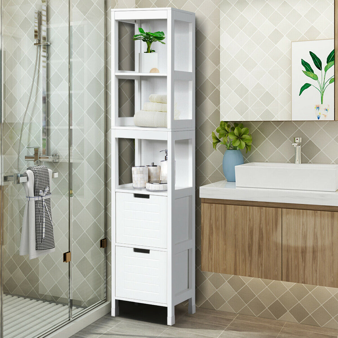 Bathroom Floor Cabinet Multifunctional Storage Organizer 5Tier Shelvesand2 Drawers Image 4