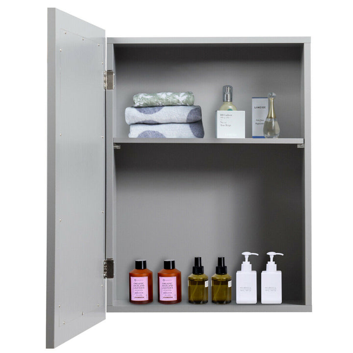 Mirrored Medicine Cabinet Wall-Mounted Bathroom Storage Organizer W/Shelf Grey Image 6