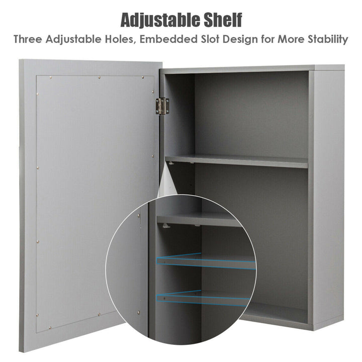 Mirrored Medicine Cabinet Wall-Mounted Bathroom Storage Organizer W/Shelf Grey Image 8