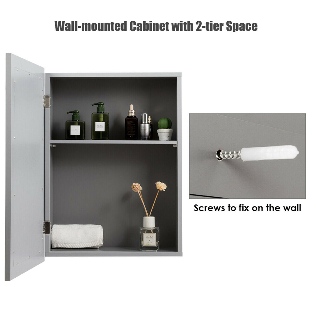 Mirrored Medicine Cabinet Wall-Mounted Bathroom Storage Organizer W/Shelf Grey Image 9