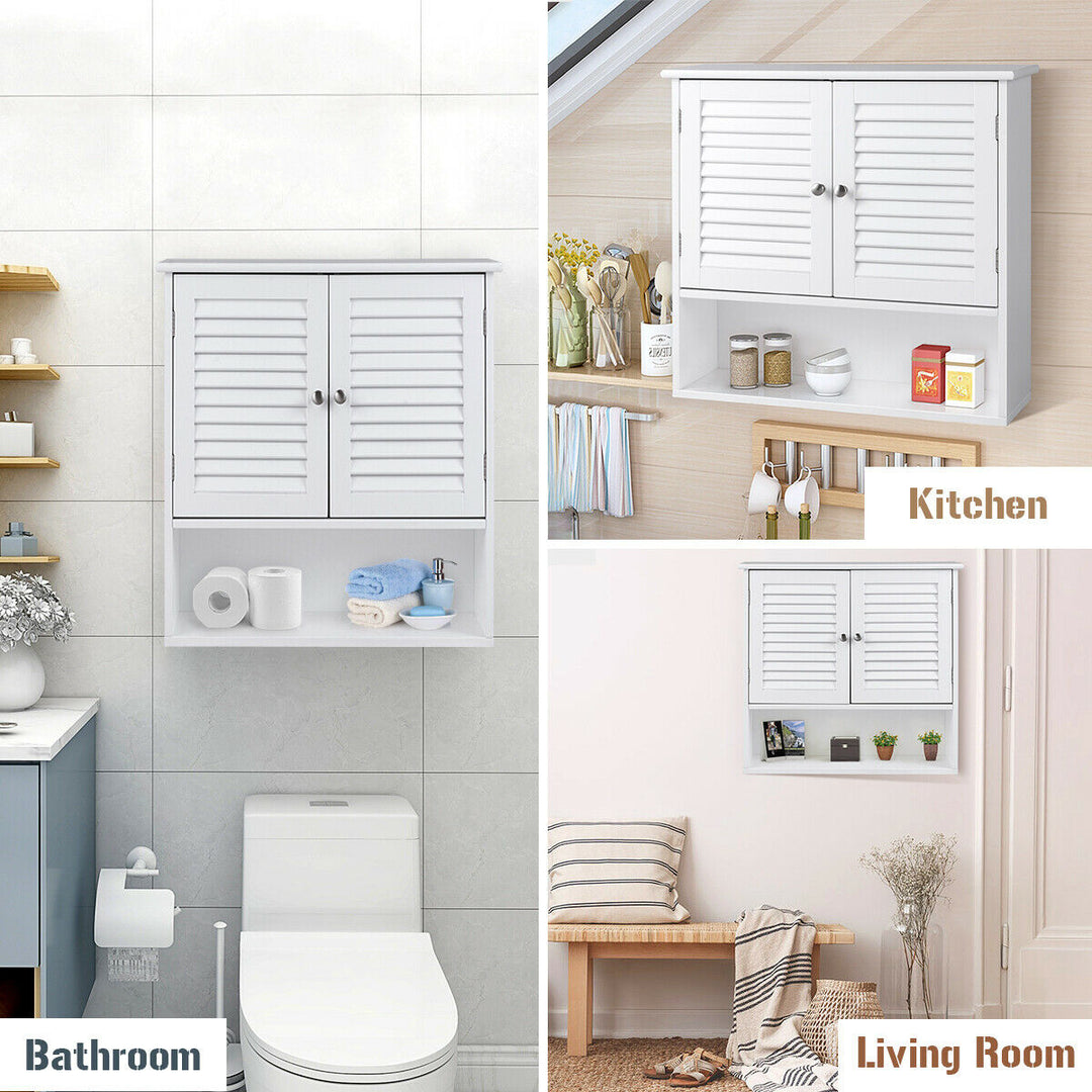 Bathroom Wall Storage Cabinet Double Doors Shelves Kitchen Medicine Organizer Image 8