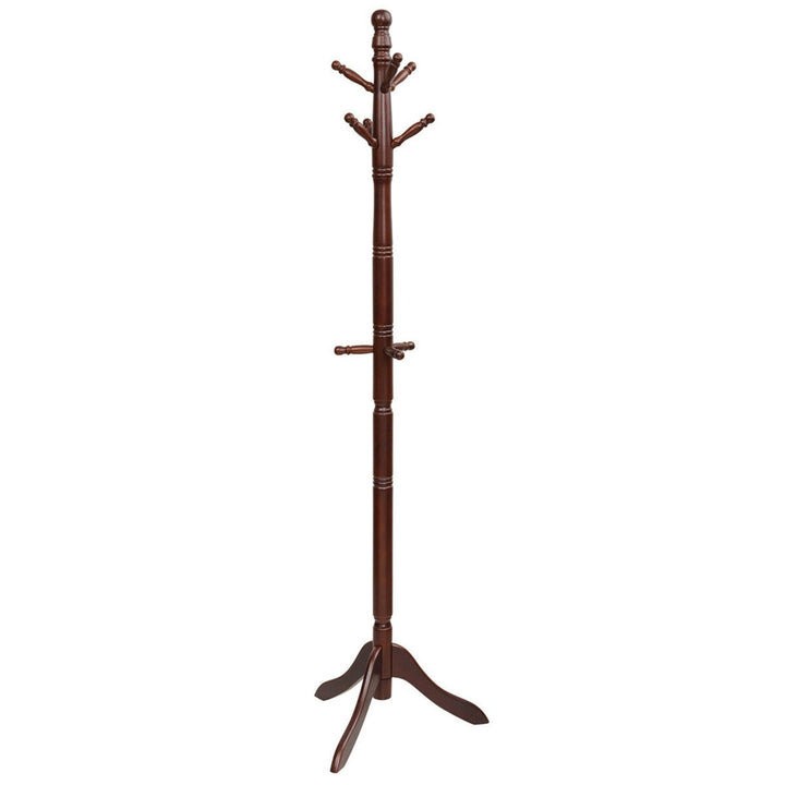 Wooden Coat Rack Hanger Hall Tree Entryway w/ 9 Hooks 2 Heights Walnut Image 4