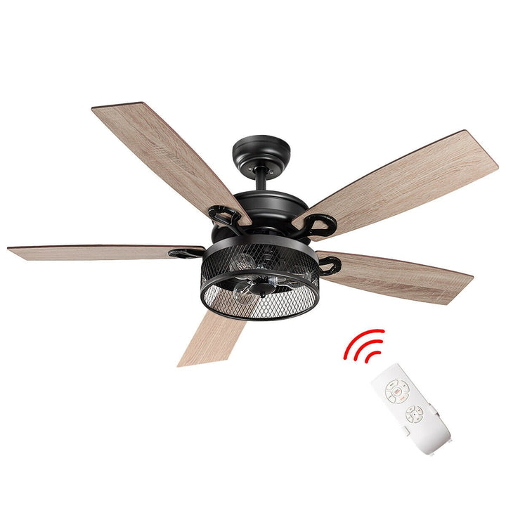 48 Ceiling Fan Industrial Cage Light w/ Reversible Blades Remote Control Indoor Image 1